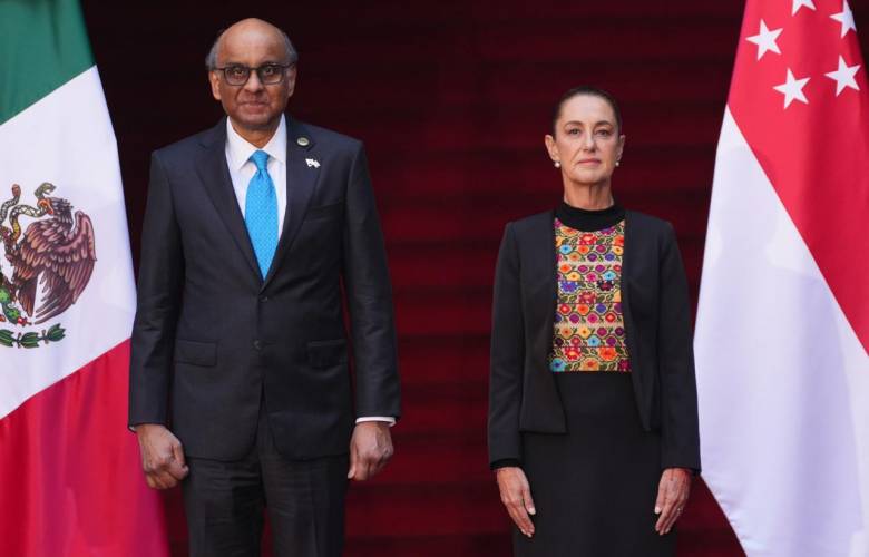 Recibe Presidenta Claudia Sheinbaum a su homólogo de la república de Singapur, Tharman Shanmugaratnam, en palacio nacional 