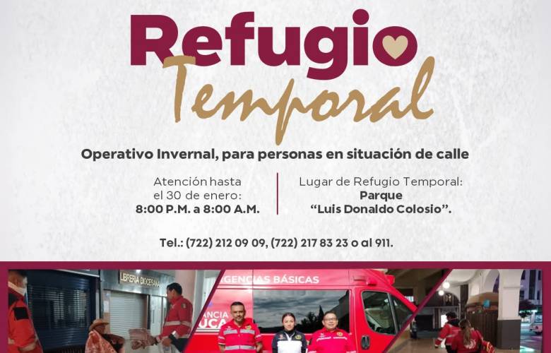 Ofrece Toluca Refugio Temporal para salvar vidas ante período invernal