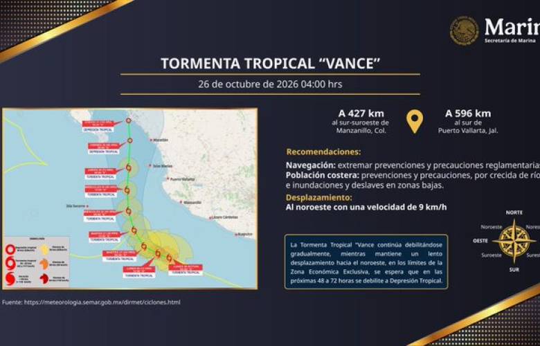 Refuerza Protección Civil coordinación en el Pacífico ante efectos de la tormenta tropical Vance