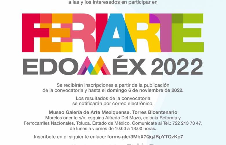 Continúa abierta convocatoria a partcipar en “FeriArte Edoméx 2022”