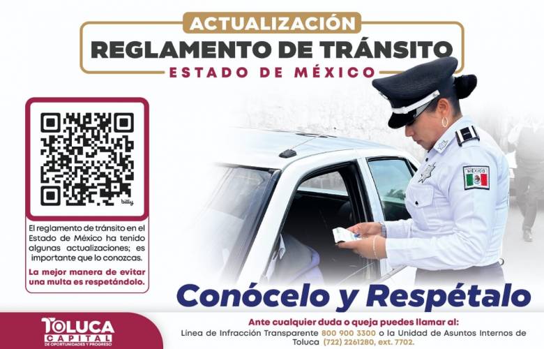 Pone Toluca al alcance de la población QR de reglamento de tránsito estatal