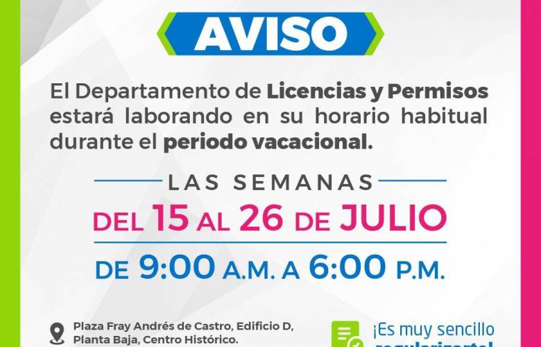 Atención en licencias y permisos durante periodo vacacional 