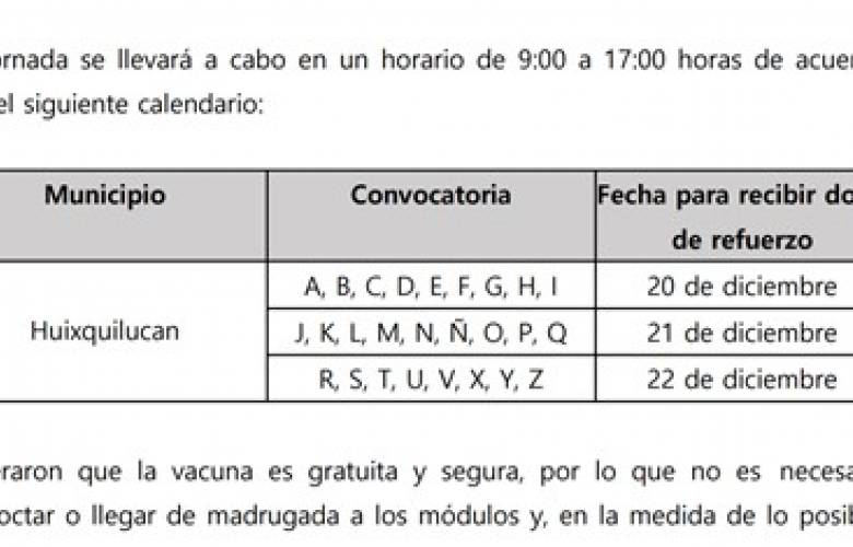 Llegará dosis de refuerzo de vacuna contra covid-19 para adultos mayores de 60 años en Huixquilucan 