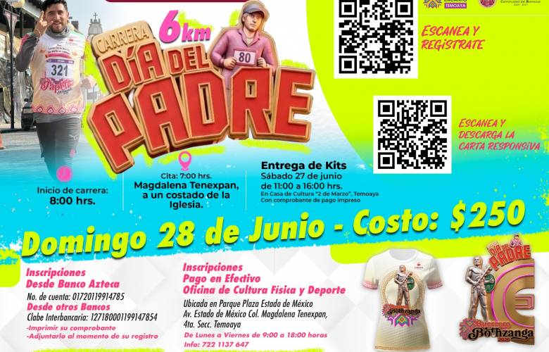 Invitan a carrera atlética en Temoaya por el Día del Padre