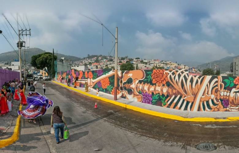 Inaugura Ecatepec mural monumental de Día de Muertos en San Andrés de la Cañada
