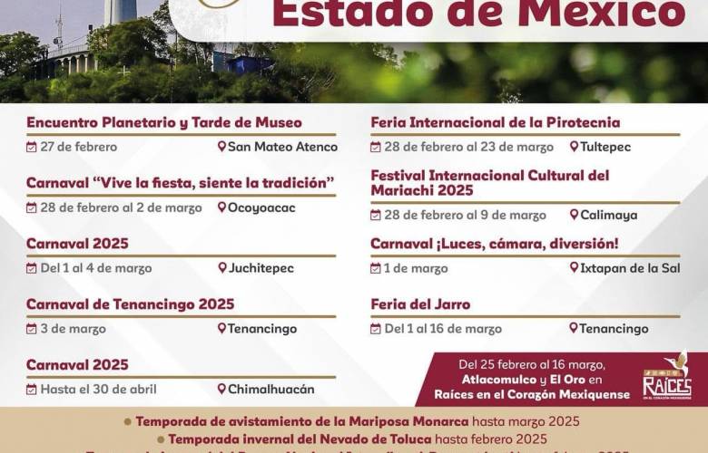 Ferias, festivales y carnavales te esperan en el Estado de Mexico, a partir del 28 de febrero