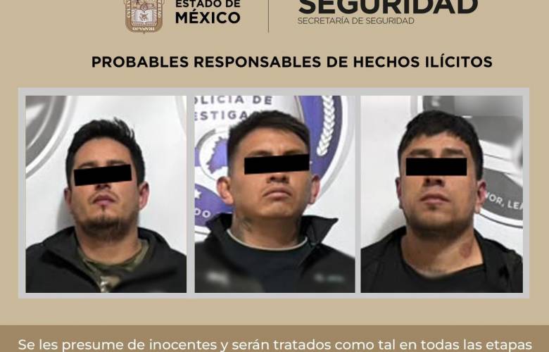 Detienen a tres sujetos por delitos contra la salud y portación de arma en San Mateo Atenco