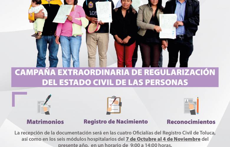 Toluca brinda regularización gratuita en estado civil de las personas