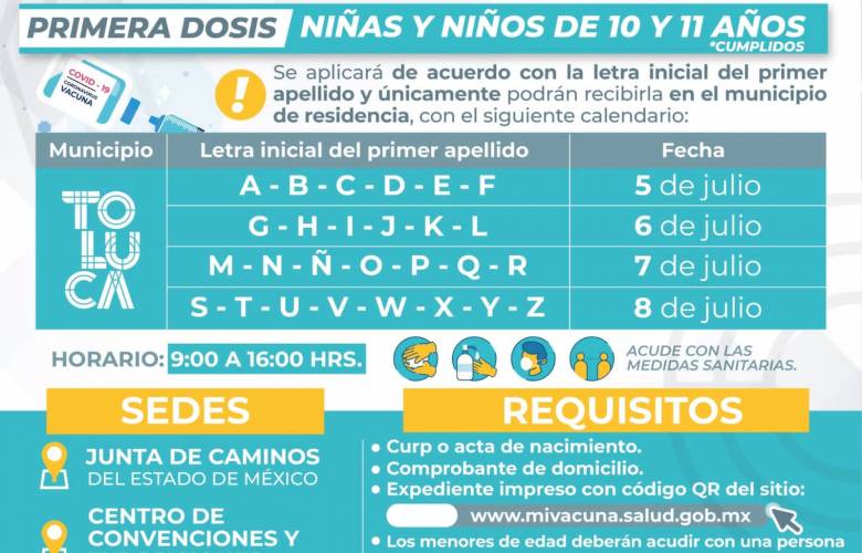 Llega a Toluca vacuna contra covid-19 para menores de 10 y 11 años