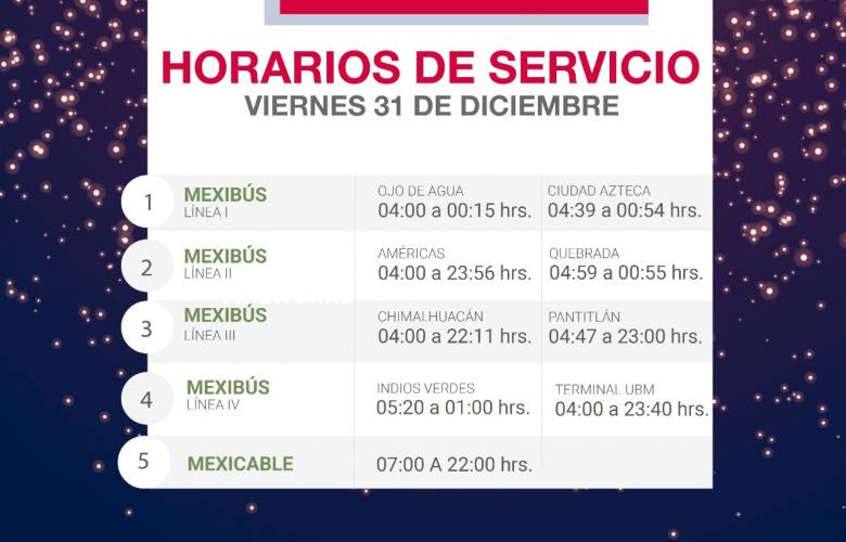 Modifican horarios de servicio de Mexibús el 31 de diciembre de 2021