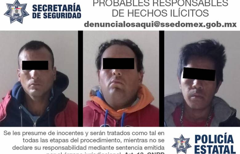 Detienen a tres sujetos por su posible participación en un delito de robo con violencia
