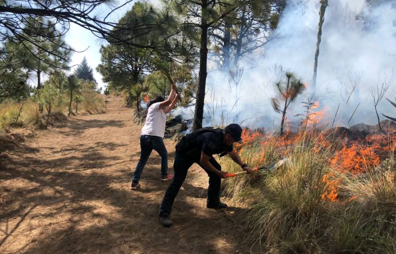 Combaten incendios en bosques de Temoaya