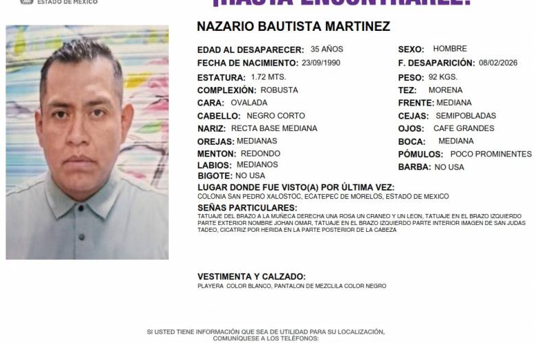 Célula de Búsqueda de Ecatepec colabora con Tlalnepantla para hallar a Nazario Bautista