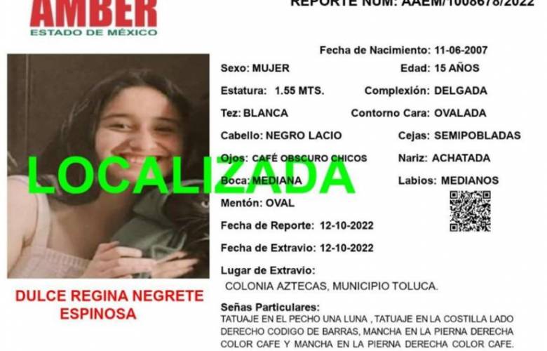 Se reune con su famila la adolescente de Toluca reportada como desaparecida