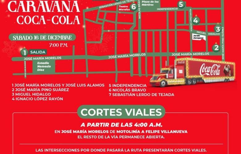 Informan cierre de calles por caravana navideña coca-cola 2023 