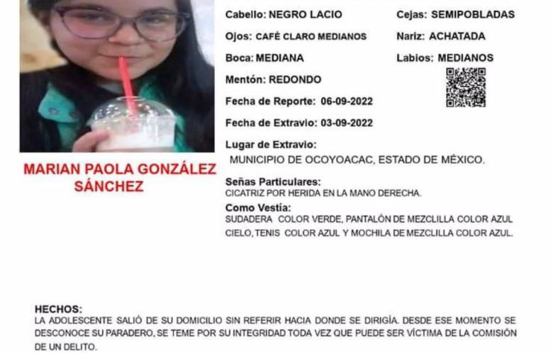 Buscan a Miriam Paola desaparecida en Ocoyoacac
