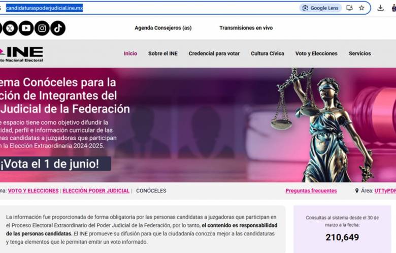 INE pone a disposición de la ciudadanía sistema Conóceles para la elección del Poder Judicial de la Federación