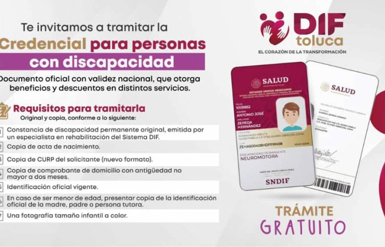 Invita DIF Toluca a tramitar credencial para personas con discapacidad
